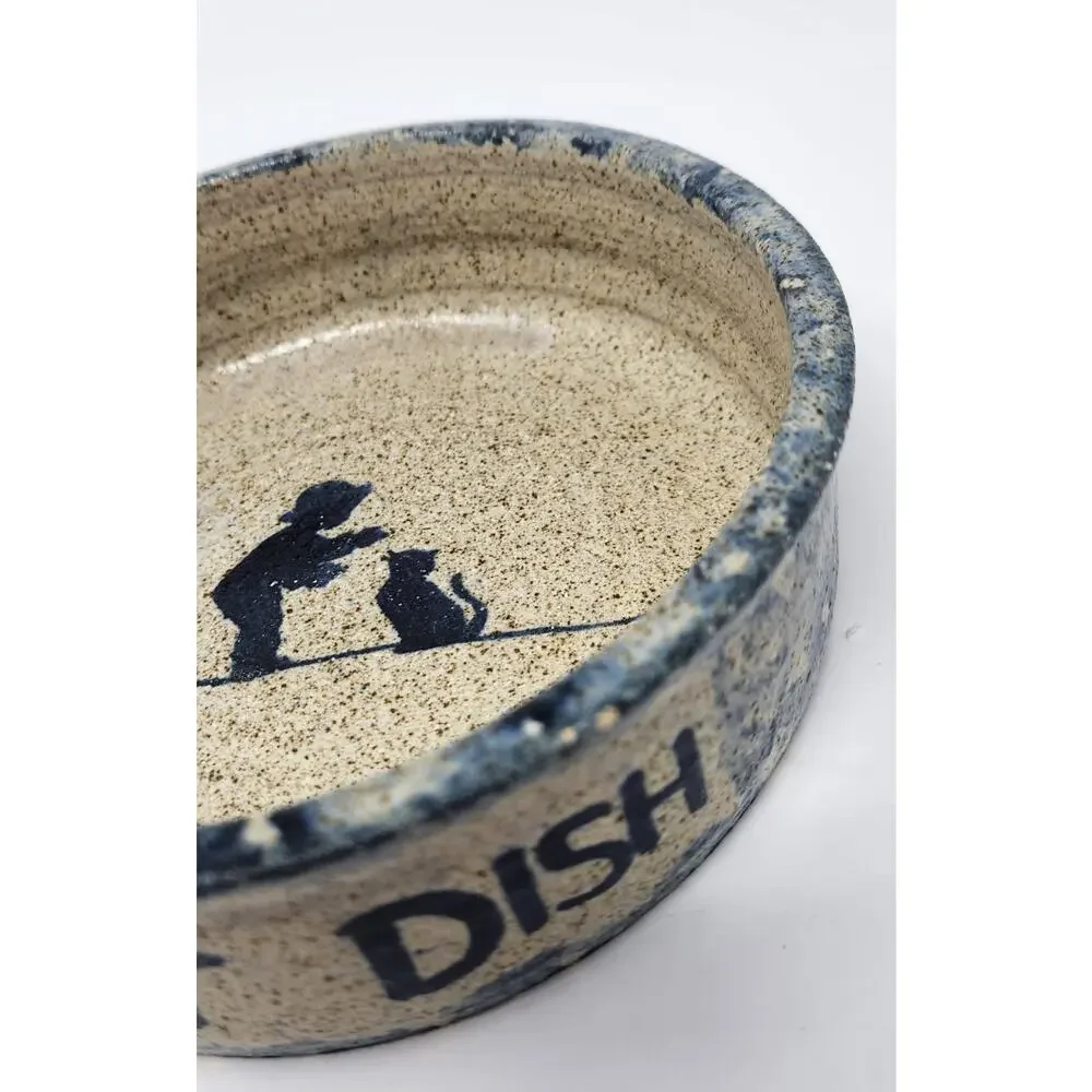 Cat Dish | Spongeware Blue Speckled Stoneware - Sugarcamp Pottery Signed